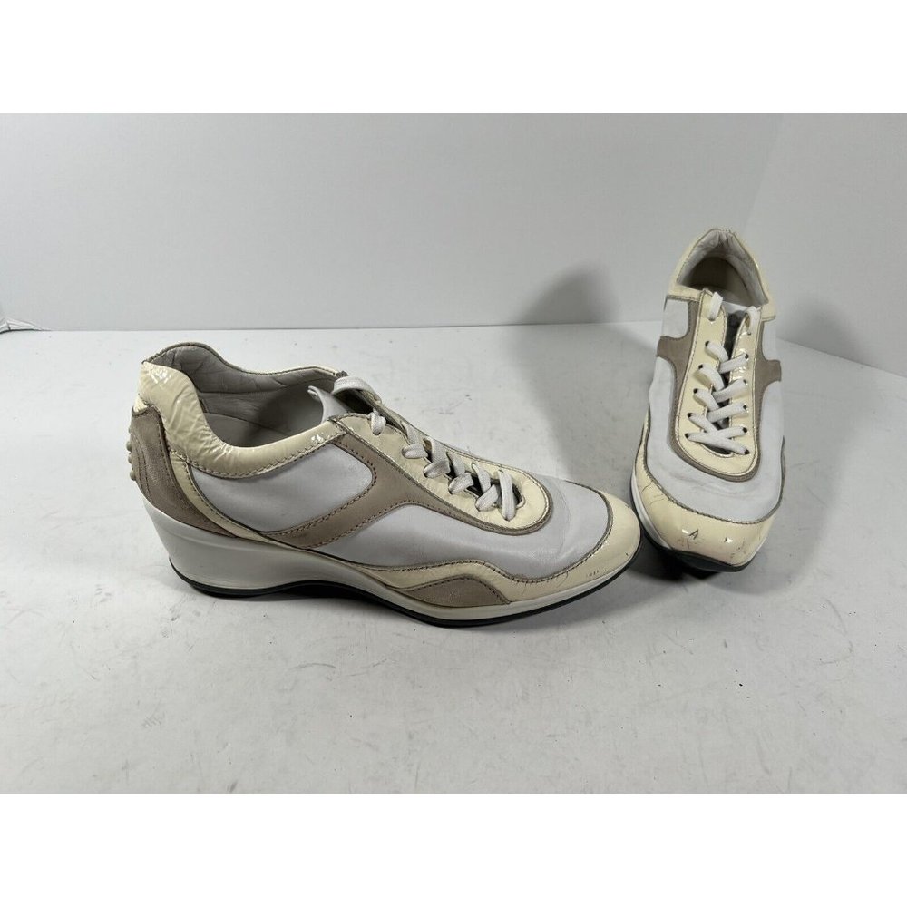 TOD'S Women White Patent Trim Lace Up Leather Sneakers Size US 7.5 Euro 38